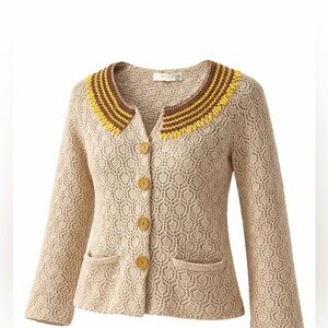 Anthropologie   Sparrow  Lambs Wool Yellow and Brown BeadedCardigan, Medium